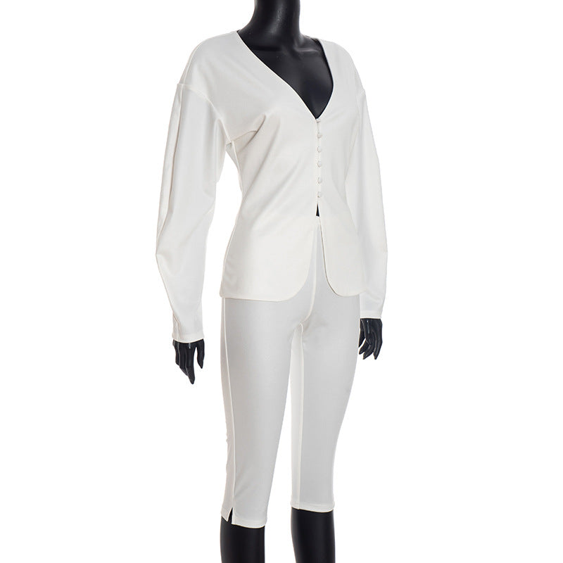MB10130 Women's Crop Blazer & Capri Pants Two Piece Set