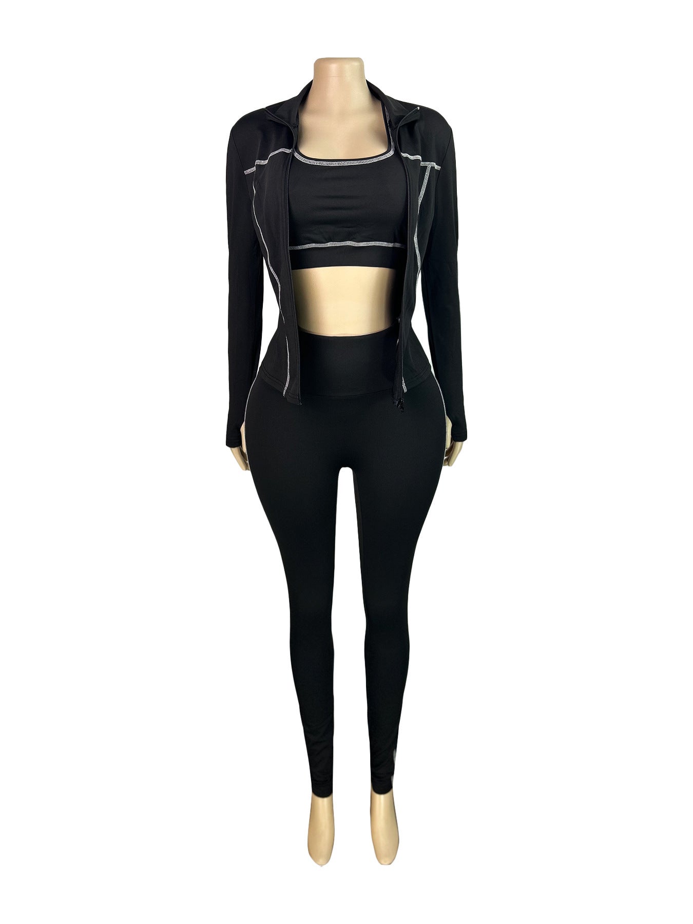 Women's 3-Piece Set: Racerback Crop Tank + Zip-Up Jacket + High-Waisted Leggings