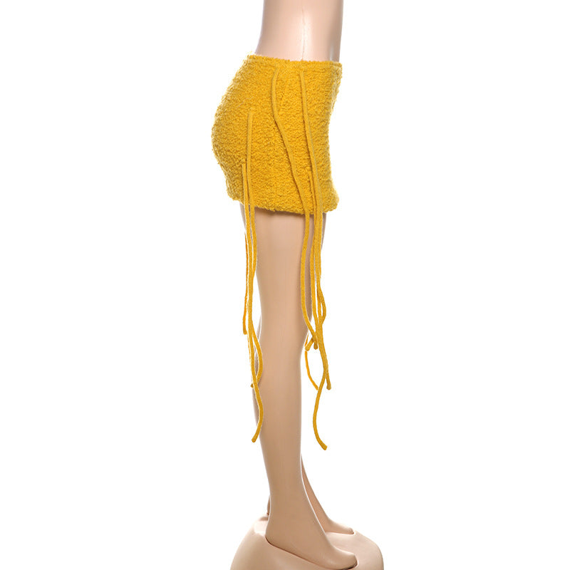 MB1504 Knit Fringe Bodycon Mini Skirt for Party