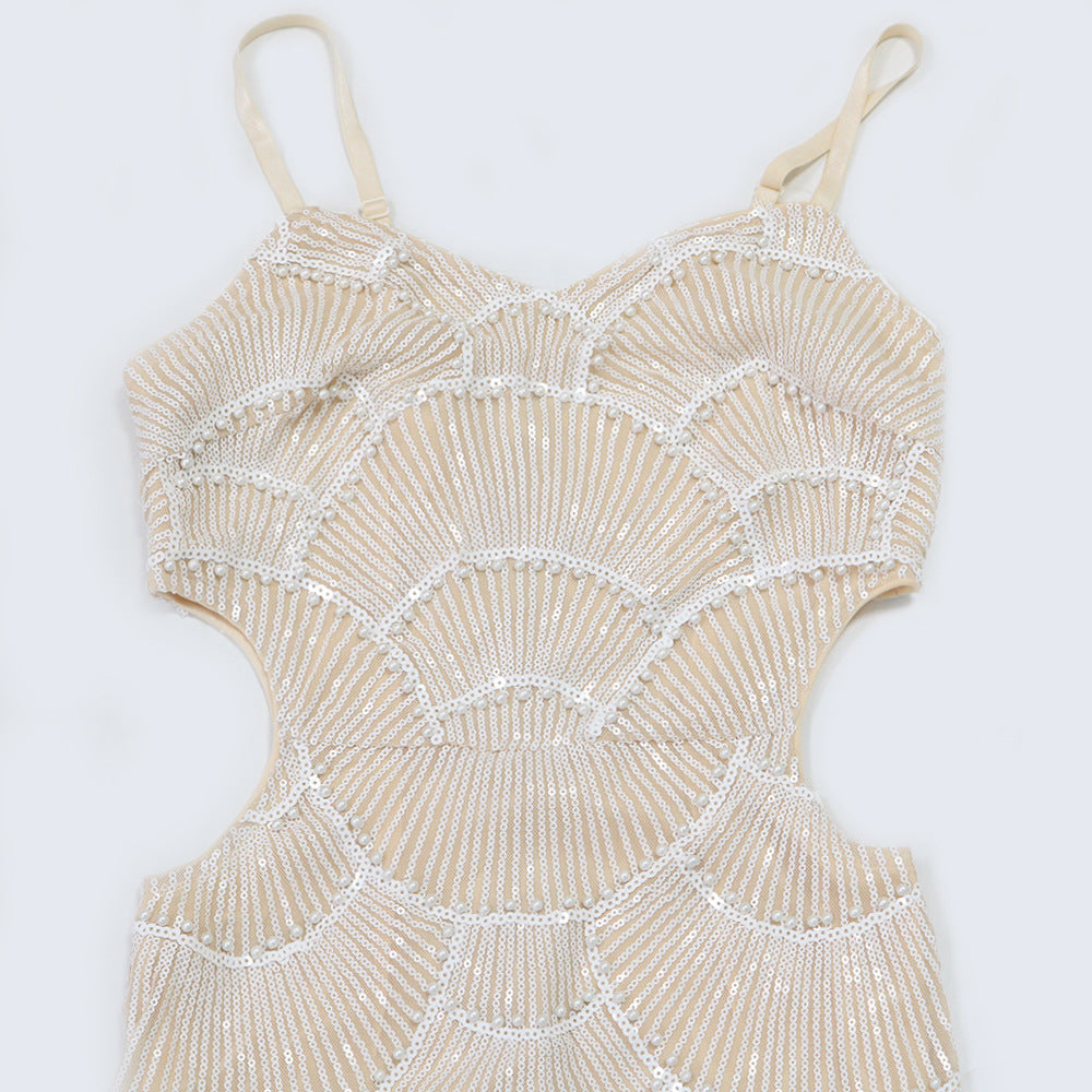 MB1203 Women's Beaded Spaghetti Strap Long Evening Gown