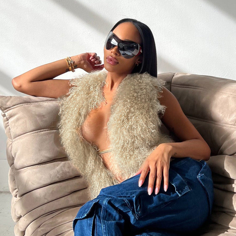 MB1059  Women's Backless Fur Vest