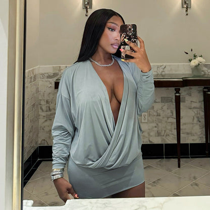 MB1037 Deep V-Neck Bodycon Mini Dress for Women