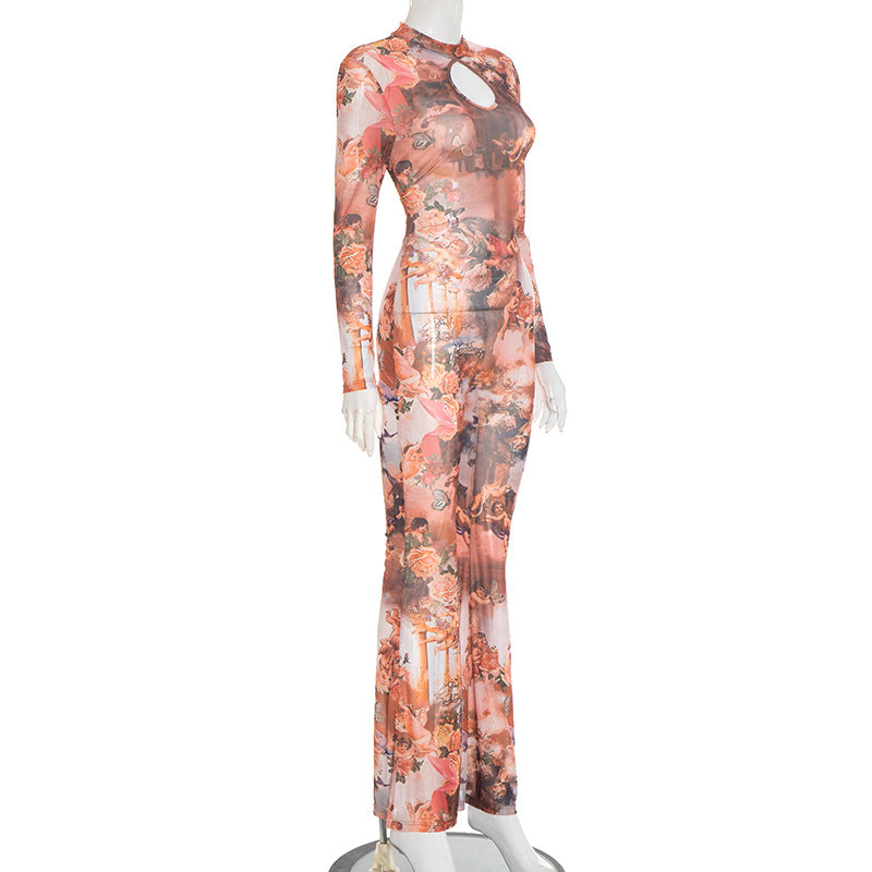 MB1090 Floral Angel Print Bodycon Jumpsuit