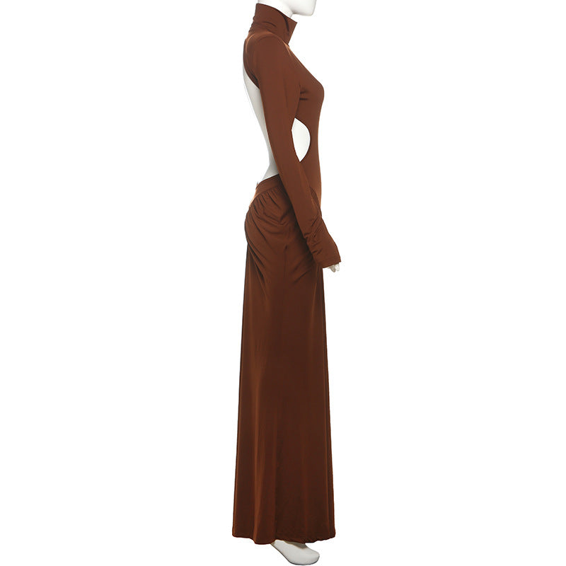 MB1132 High Neck Cutout Back Maxi Dress