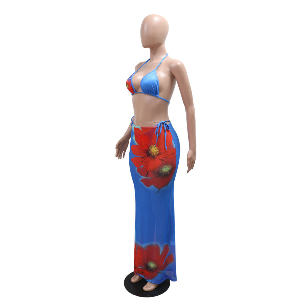 MB1223 Floral Print Three Piece Bikini Set