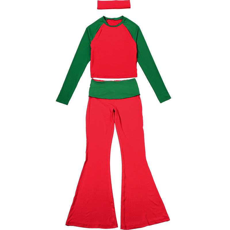 MB1820 Color Block Top & Flare Pants 2 Piece Set with Headband