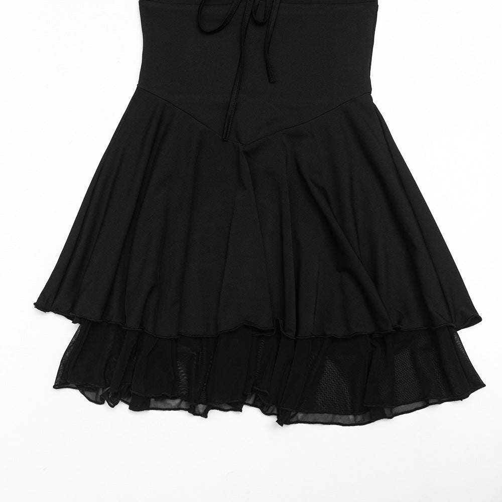 MB1321 Long Sleeve Tie-Front Mini Dress with Bell Cuffs