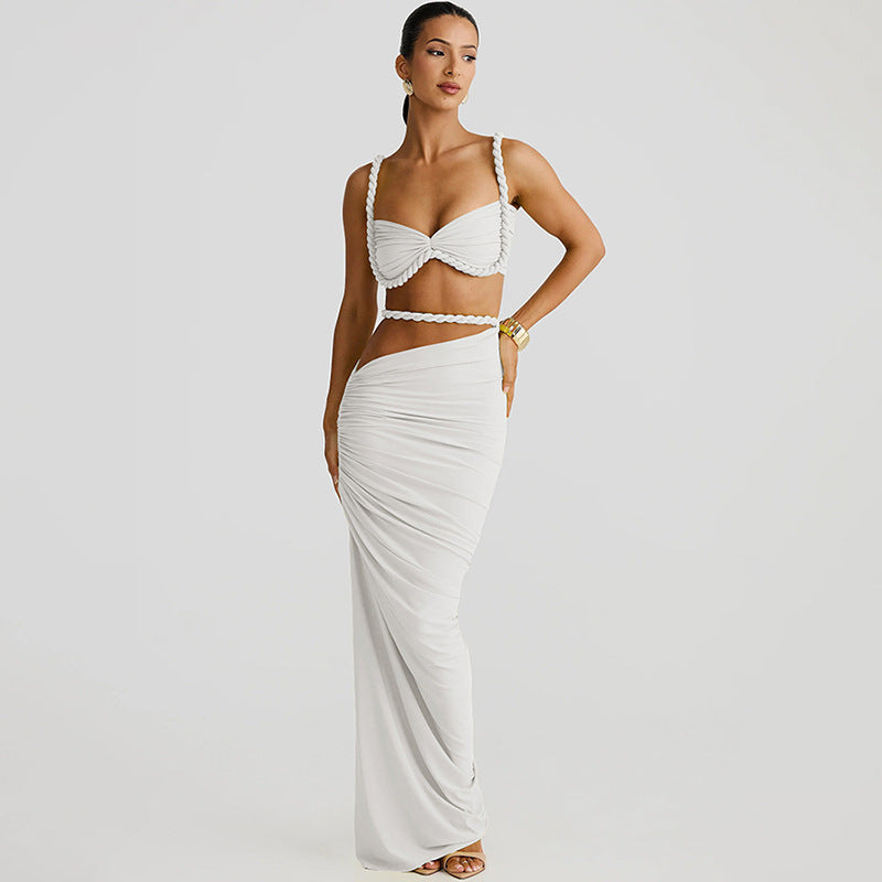 MB1309 Solid Color Long Skirt Set