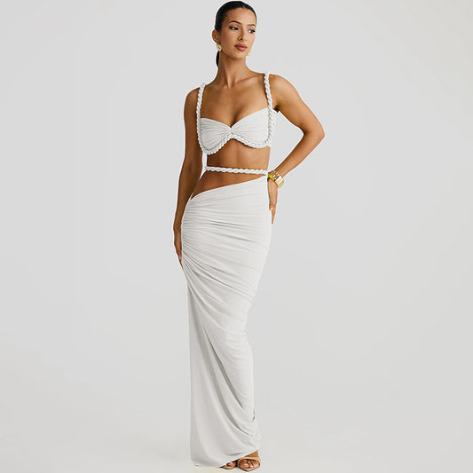MB1309 Solid Color Long Skirt Set