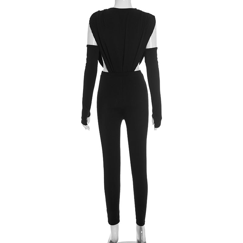 MB1099 Women's Side Cut-Outs Jumpsuit & Leggings Two-Piece Set