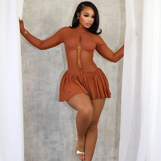MB1019 Bodycon Party Dress with Flared Skirt for Women