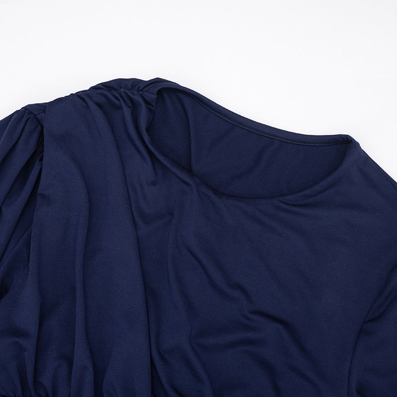 MB1414 Navy Blue Ruched Bodycon Mini Dress for Women