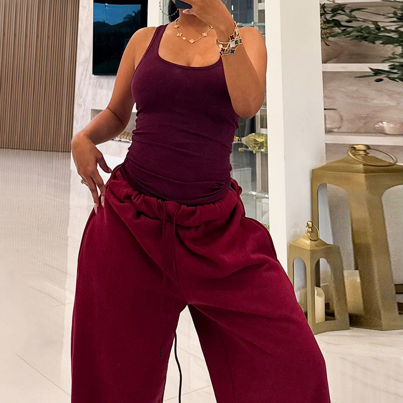 MB1039 Women's High Waist Drawstring Wide Leg Pants