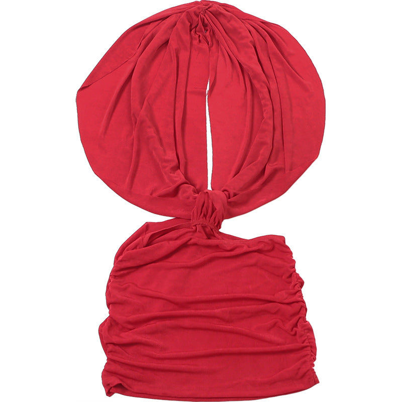 MB1116 Halter Deep V Backless Mini Dress