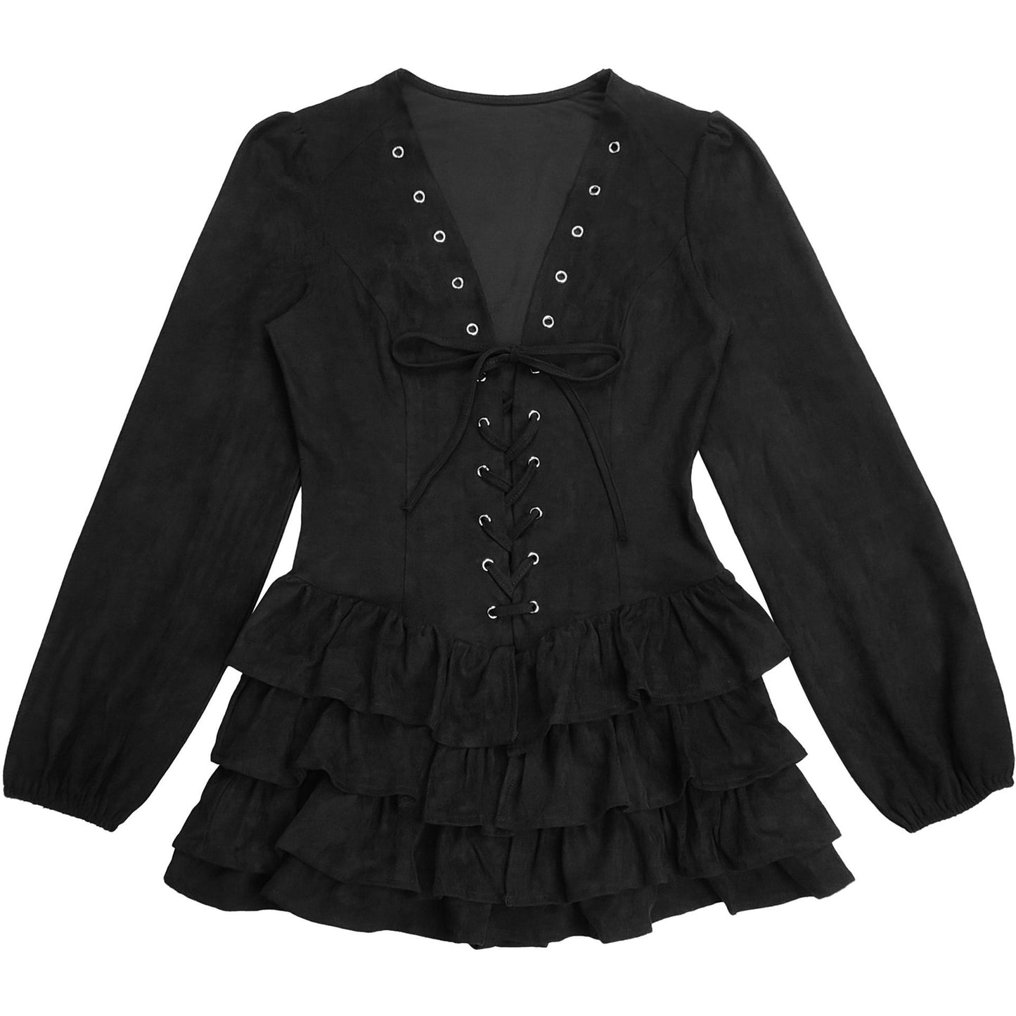 MB1610 Faux Suede Corset Mini Dress - Tiered Ruffle Party Dress