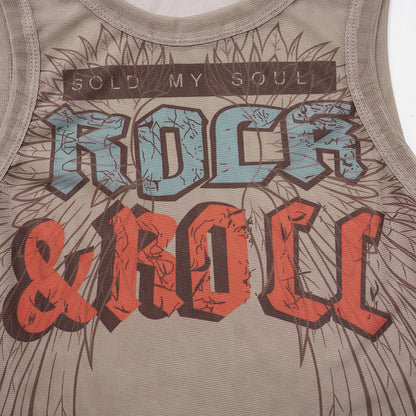MB1026 Mesh Crop Top with Rock and Roll Print