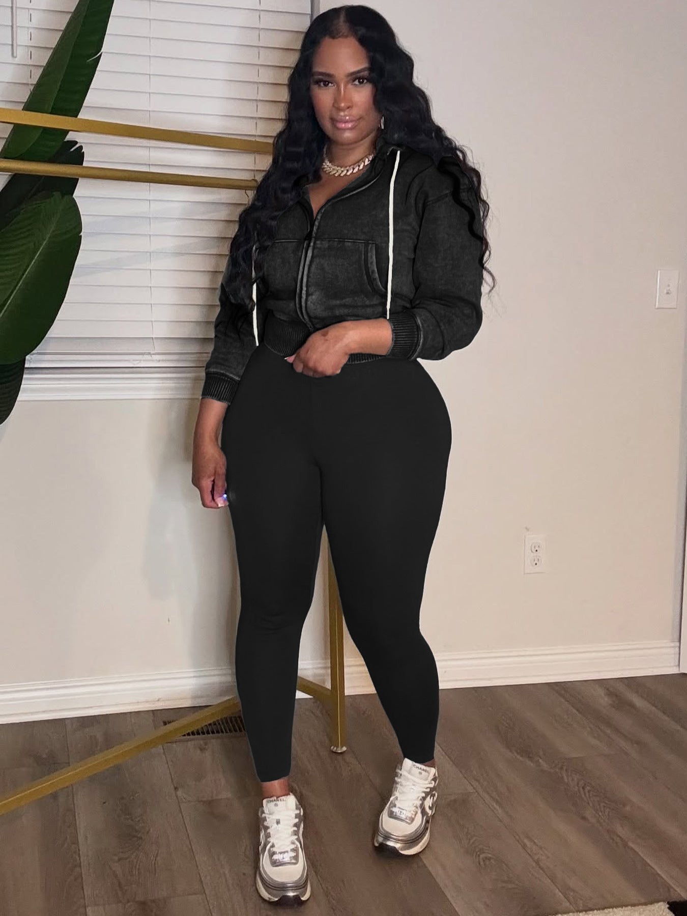 MB1710 Women's Fleece Hoodie & High-Waisted Yoga Pants Two-Piece Set