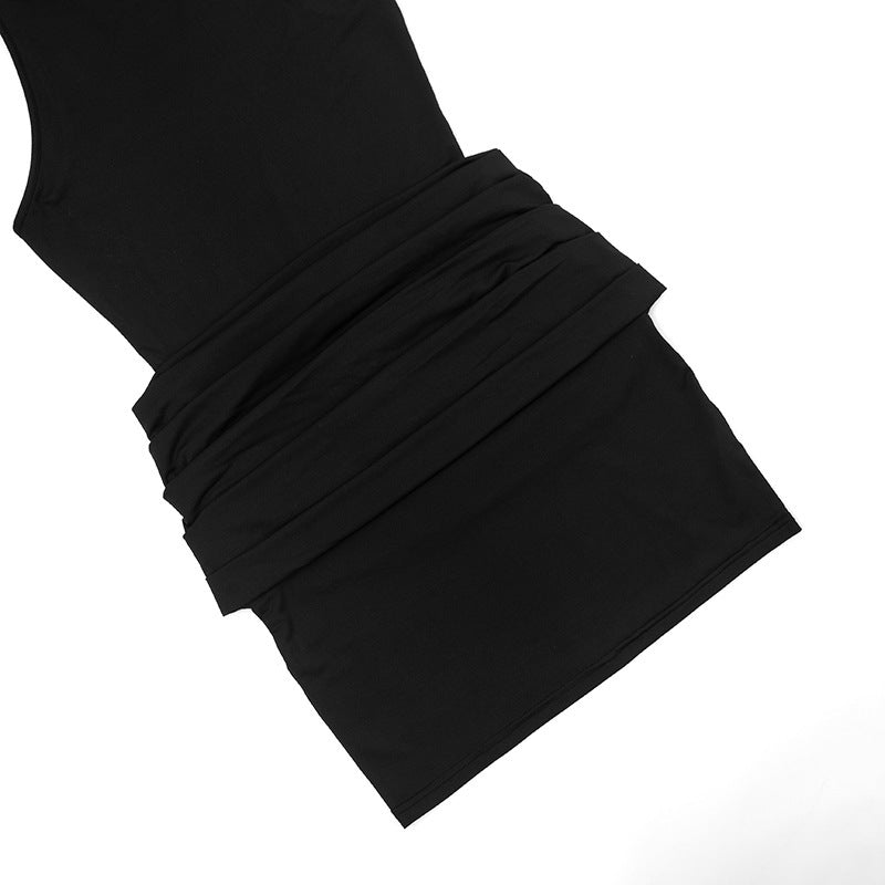 MB1453 Mock Neck Sleeveless Ruched Mini Dress