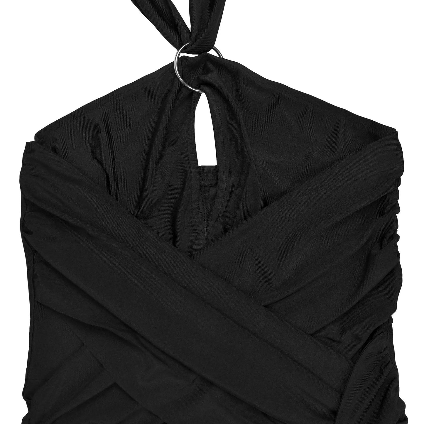 MB1603 Halter Formal Jumpsuit - Cutout Chest Crisscross Ruched Flared Leg