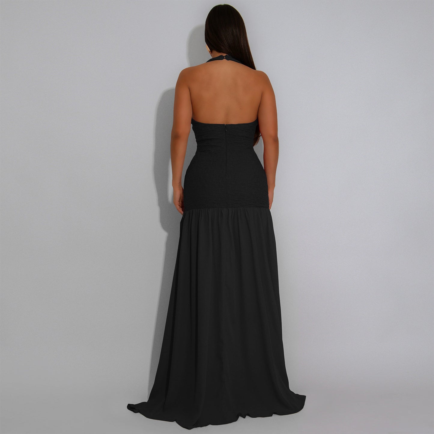 MB1613 Halter Neck Cutout Maxi Dress with Gold Accent