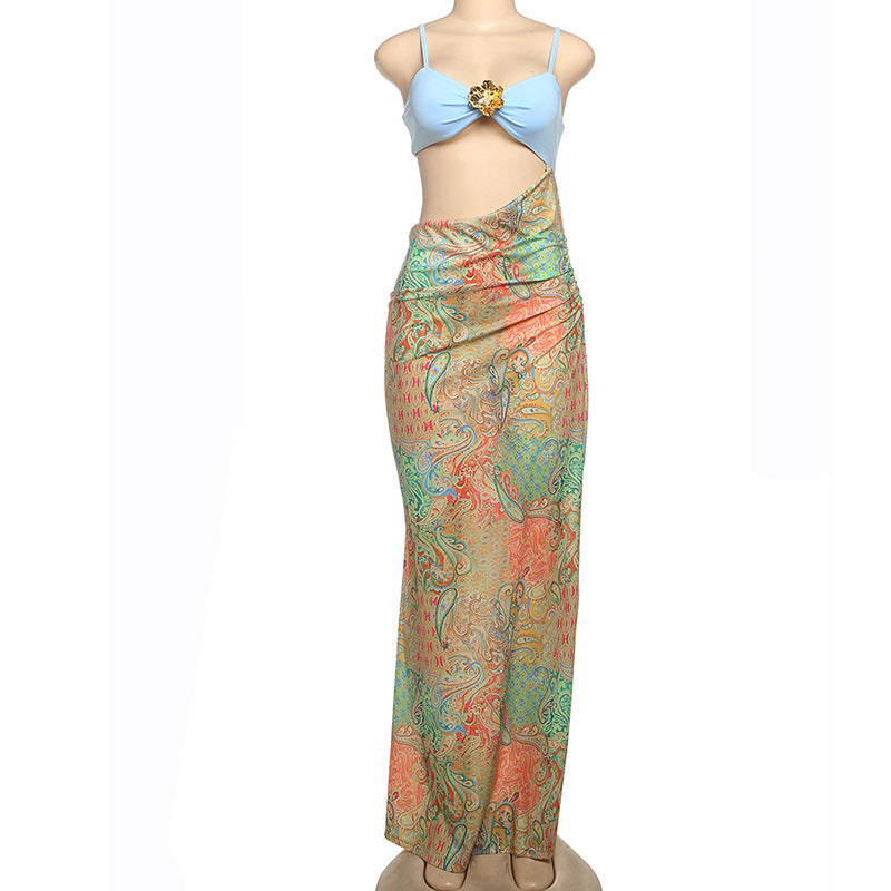 MB1114 Sheer Paisley Print Cutout Maxi Dress