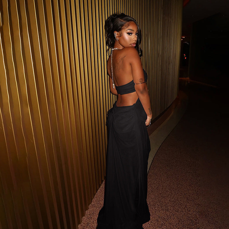 MB1530 Women's Sheer Mesh Halter Neck Cut Out Maxi Dress