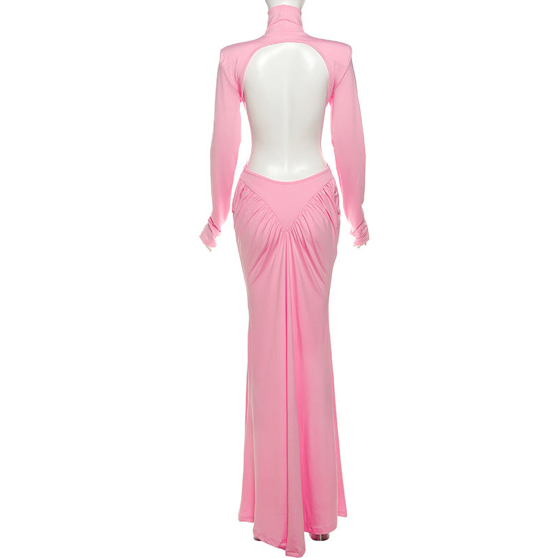 MB1132 High Neck Cutout Back Maxi Dress