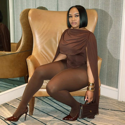 MB1042 Draped Collar Long-Sleeve Jumpsuit