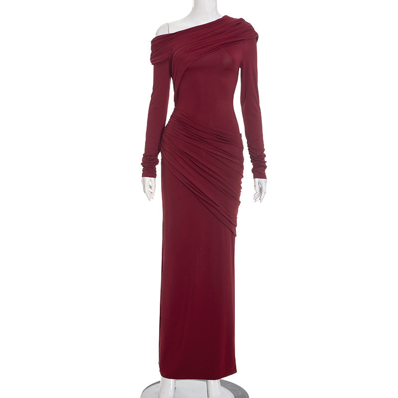 MB1422 One-Shoulder Long Sleeve Bodycon Maxi Dress for Women