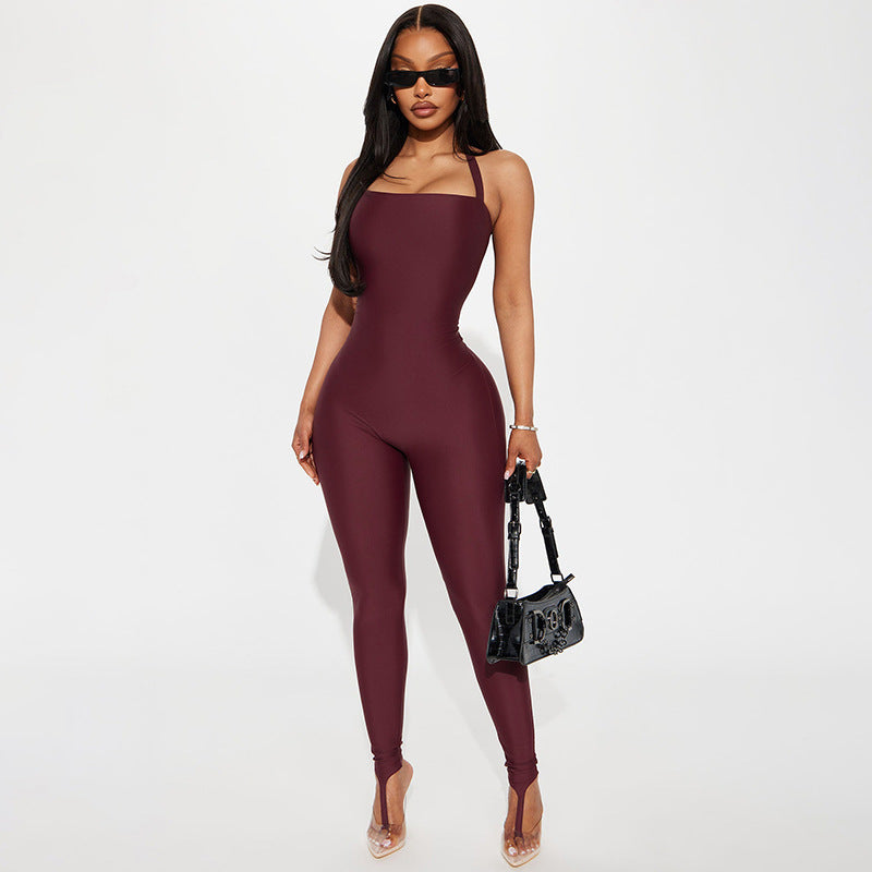 MB10156 Women's Square Neck Jumpsuit with Adjustable Back Tie