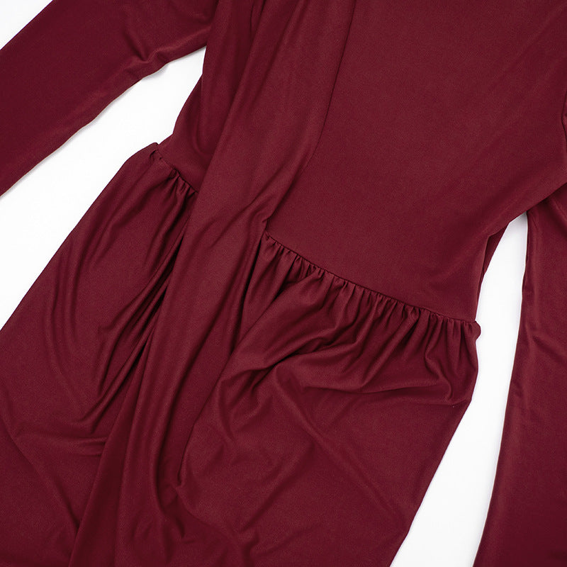 MB1402 Crew Neck Long Sleeve High Slit Maxi Dress