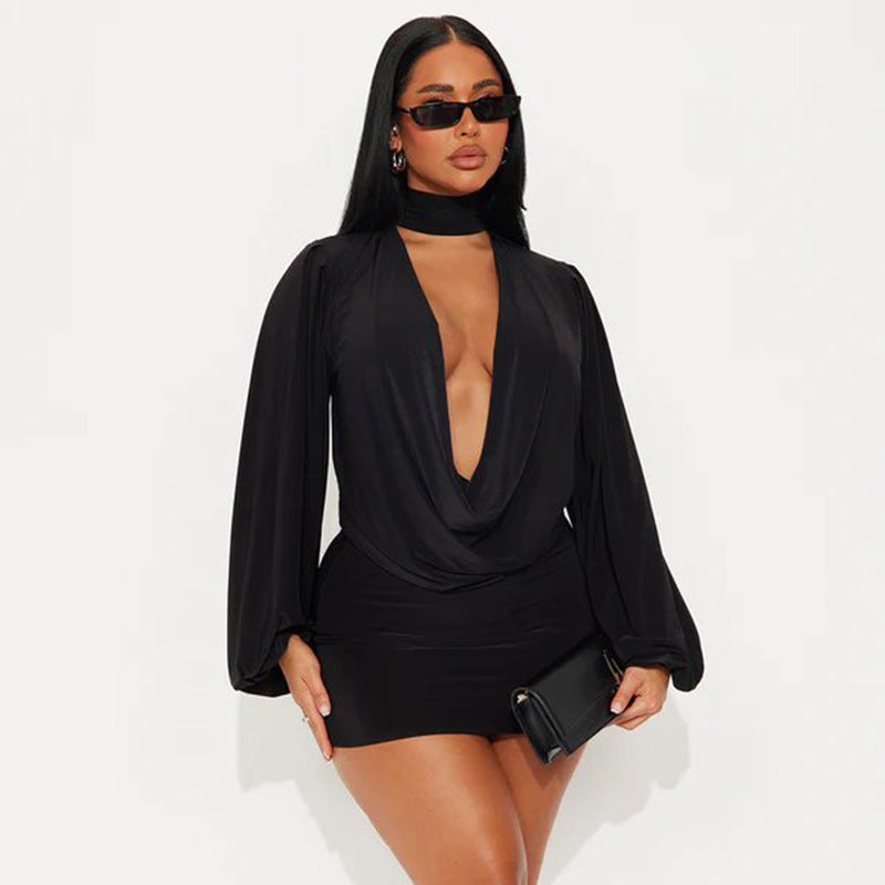 MB1068 Women's Halter Neck Top and Mini Skirt Two-Piece Set