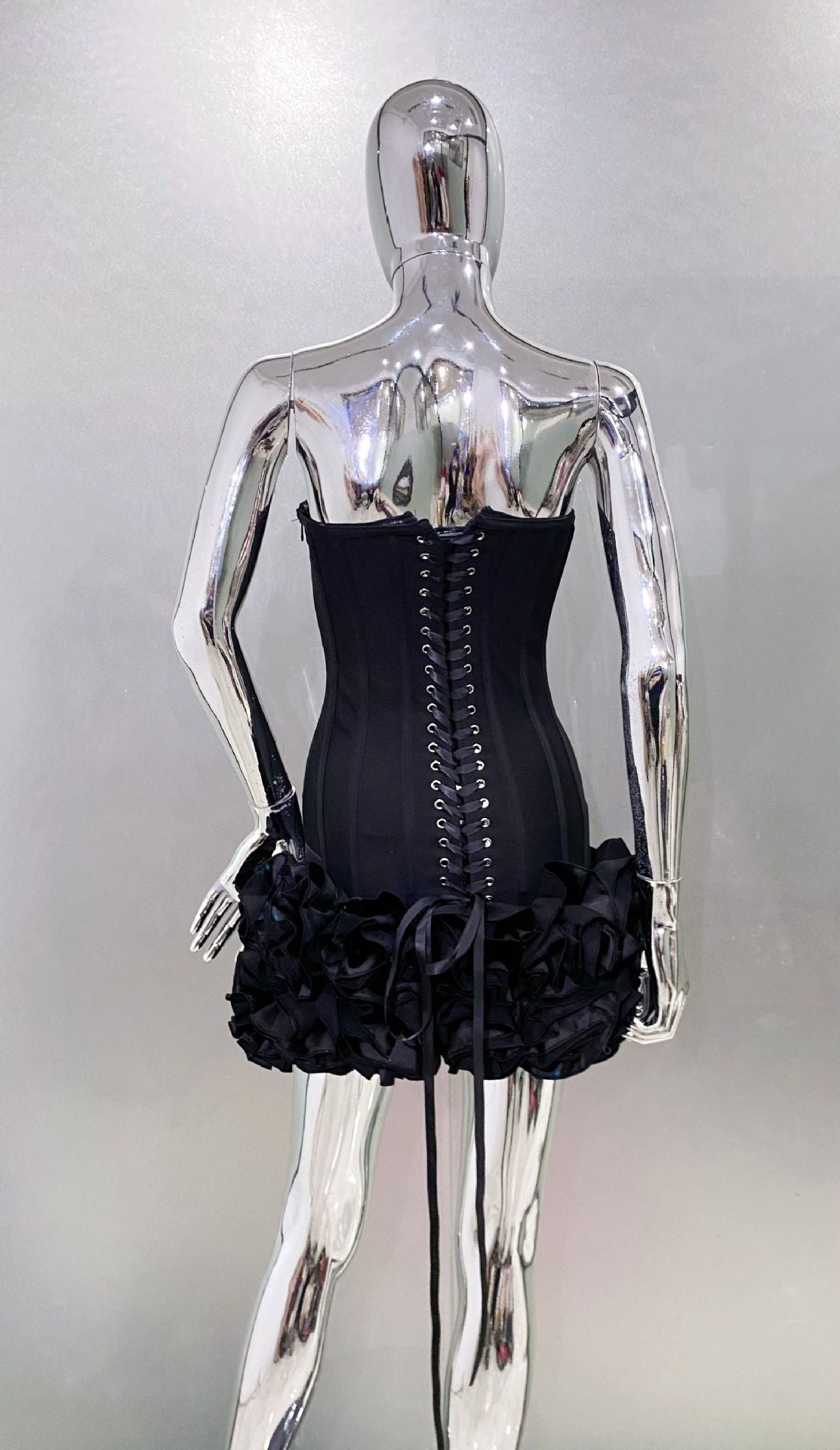 MB2104 Bandage Mini Dress, 3D Floral Ruffle Hem, Music Festival Gown