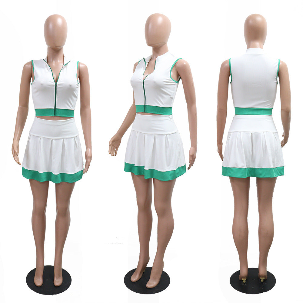 MB1201 Women's Ribbed Sleeveless Crop Top & Mini Skirt Set