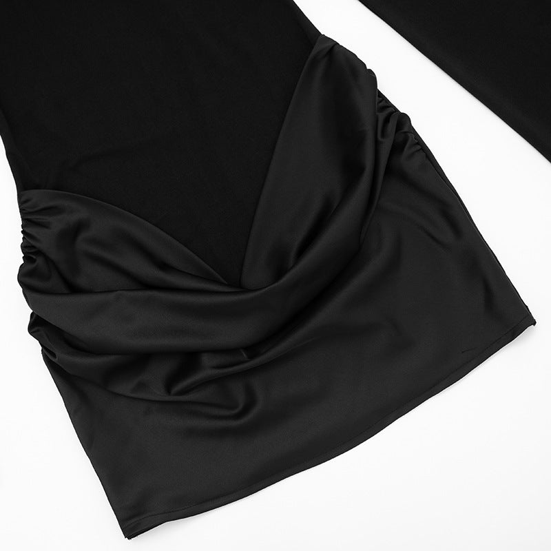 MB1434 Square Neck Long Sleeve Satin Mini Dress