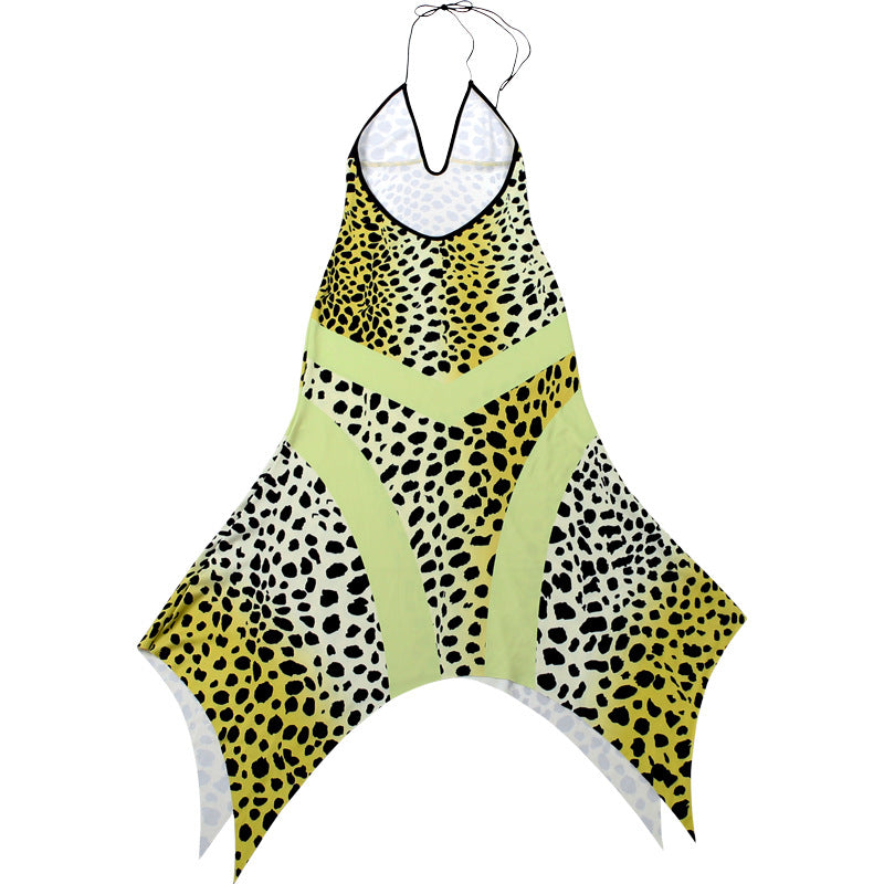 MB1154 Women’s Leopard Print Halter Midi Dress