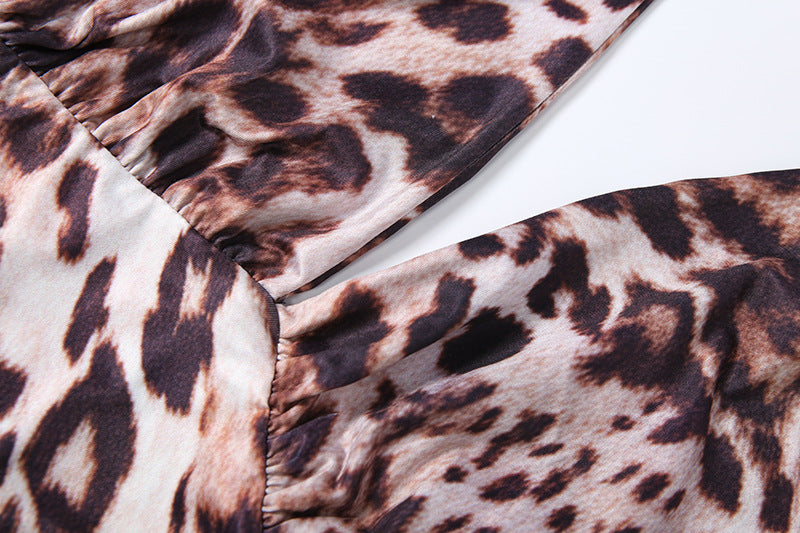 MB1166 Leopard Print Halter Maxi Dress | Chain Strap Backless Bodycon Gown