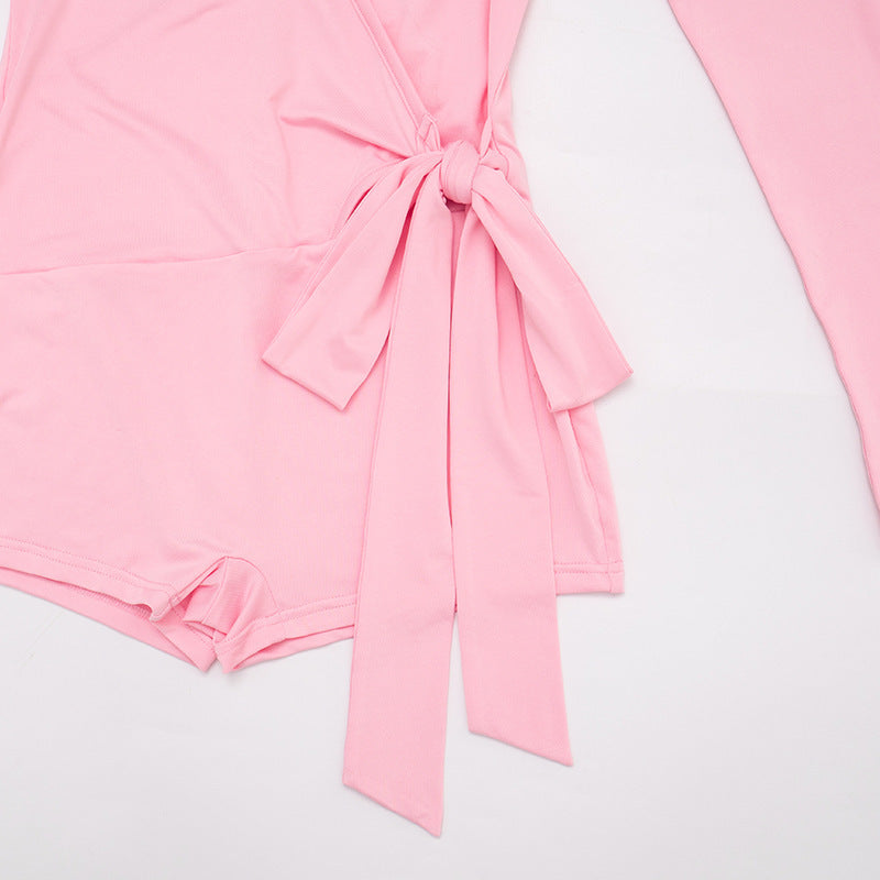 MB10198 Women Wrap V‑Neck Long‑Sleeve Romper