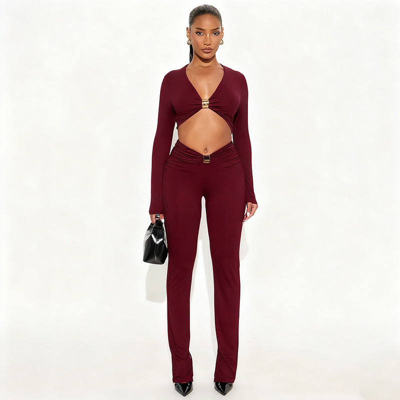 MB1096 Women's 2-Piece Outfit Set - Crop Top & High-Waist Pants