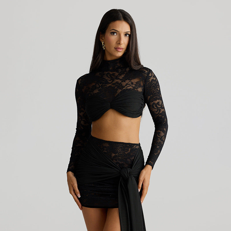 MB1081 Mesh Crop Top & Mini Skirt Set for Women