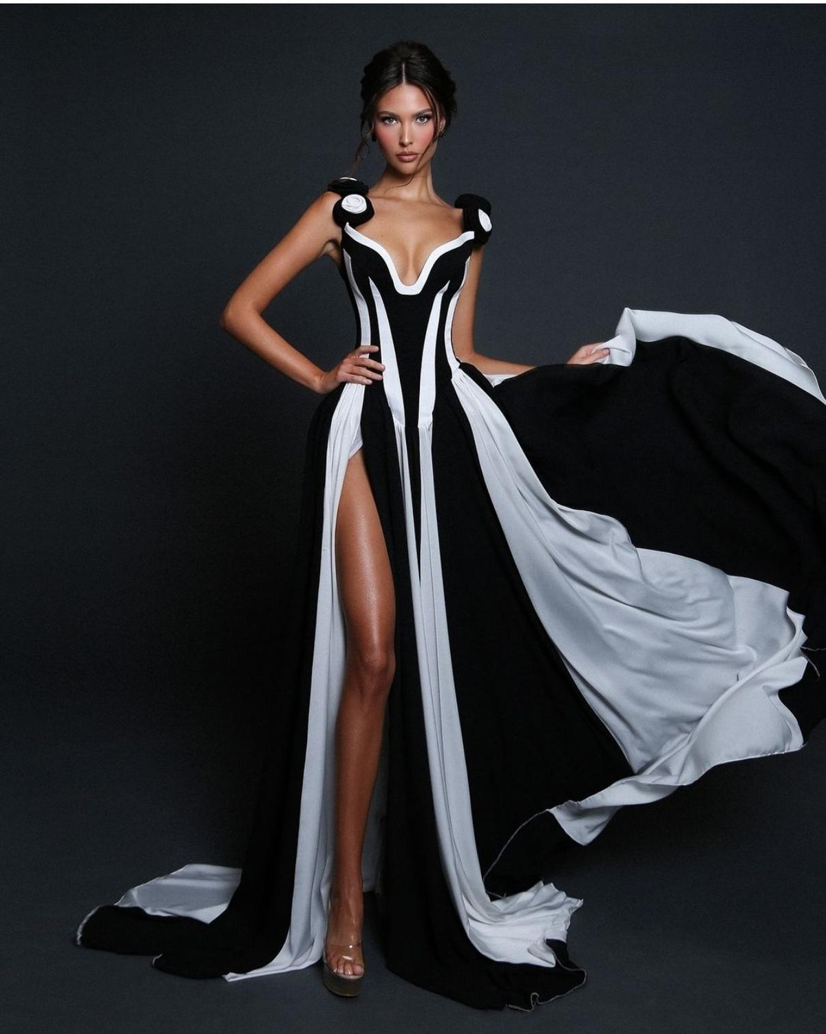 MB2106 Black White Striped Maxi Dress Party Vacation Gown