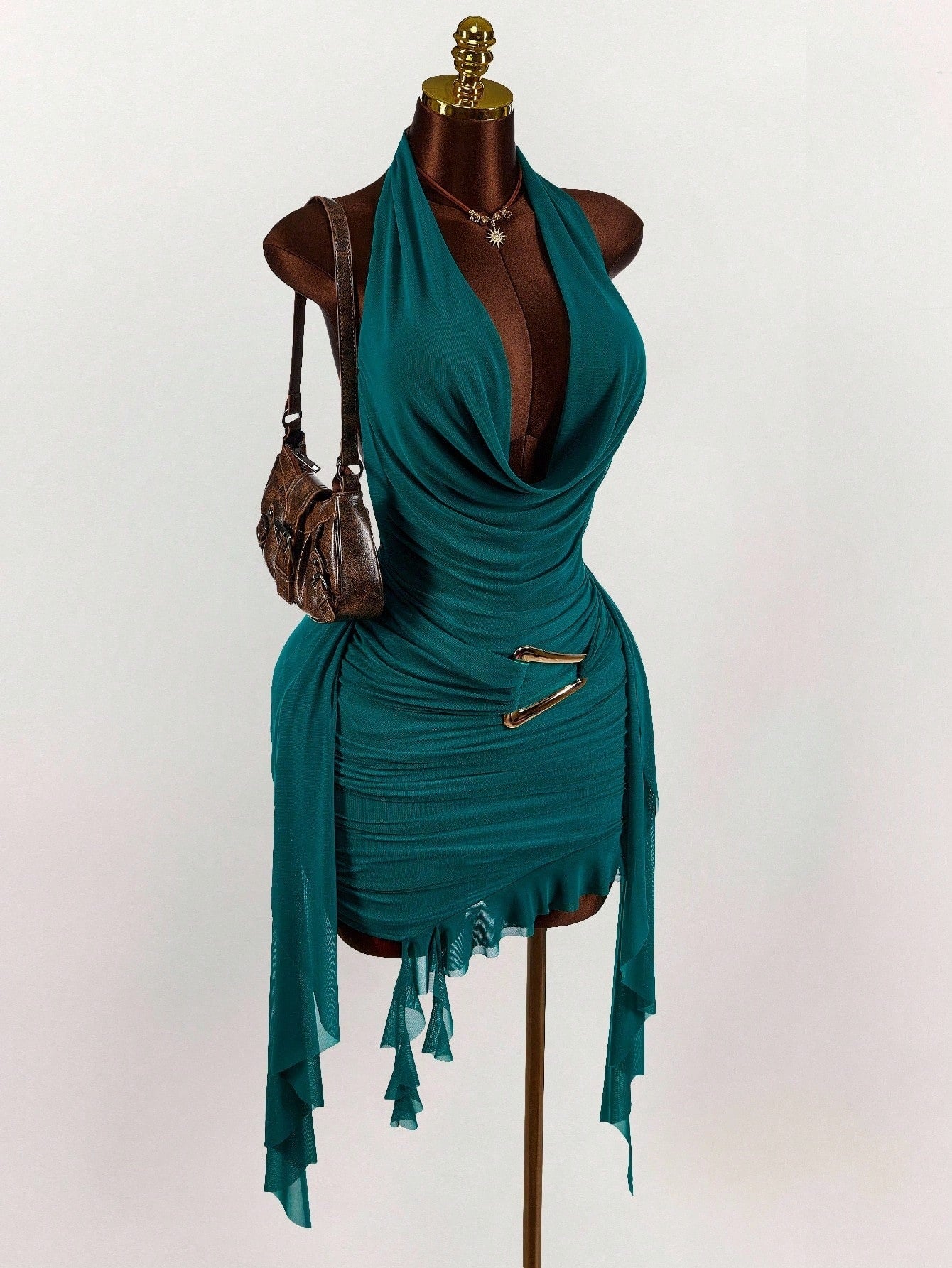 MB2003  Halter Backless Ruched Bodycon Mini Dress - Sexy Cutout Party Dress for Women 