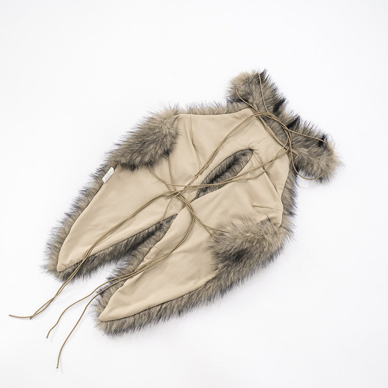 MB1058 Women's Clubwear Faux Fur Halter Neck Crop Top