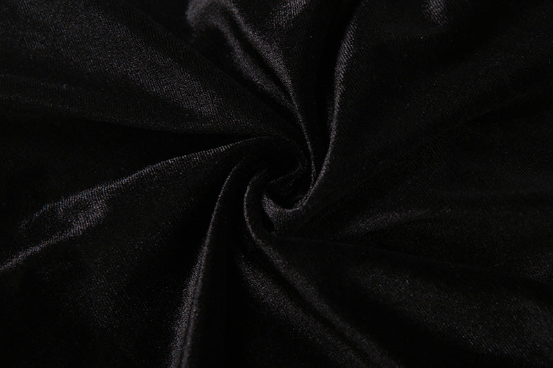 MB1140 Black Velvet Sailor Collar Two Piece Set - Crop Top & Mini Skirt