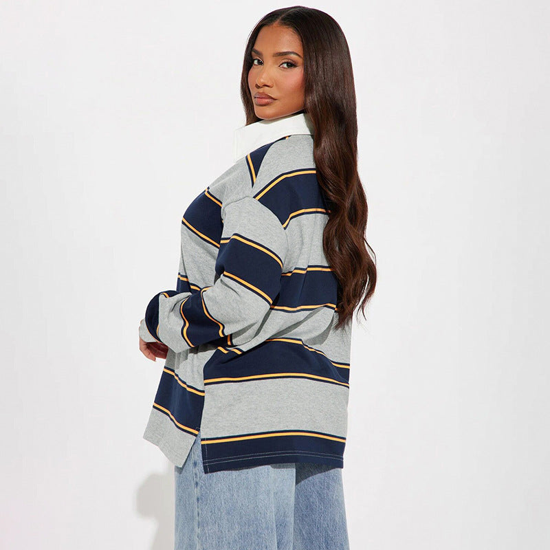 MB10100 Women's Oversized Striped Polo Shirt