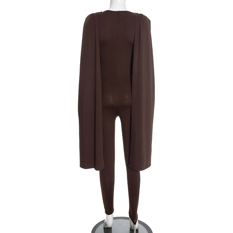 MB10121 Ruched Cape Sleeve Jumpsuit - Bodycon Formal Romper