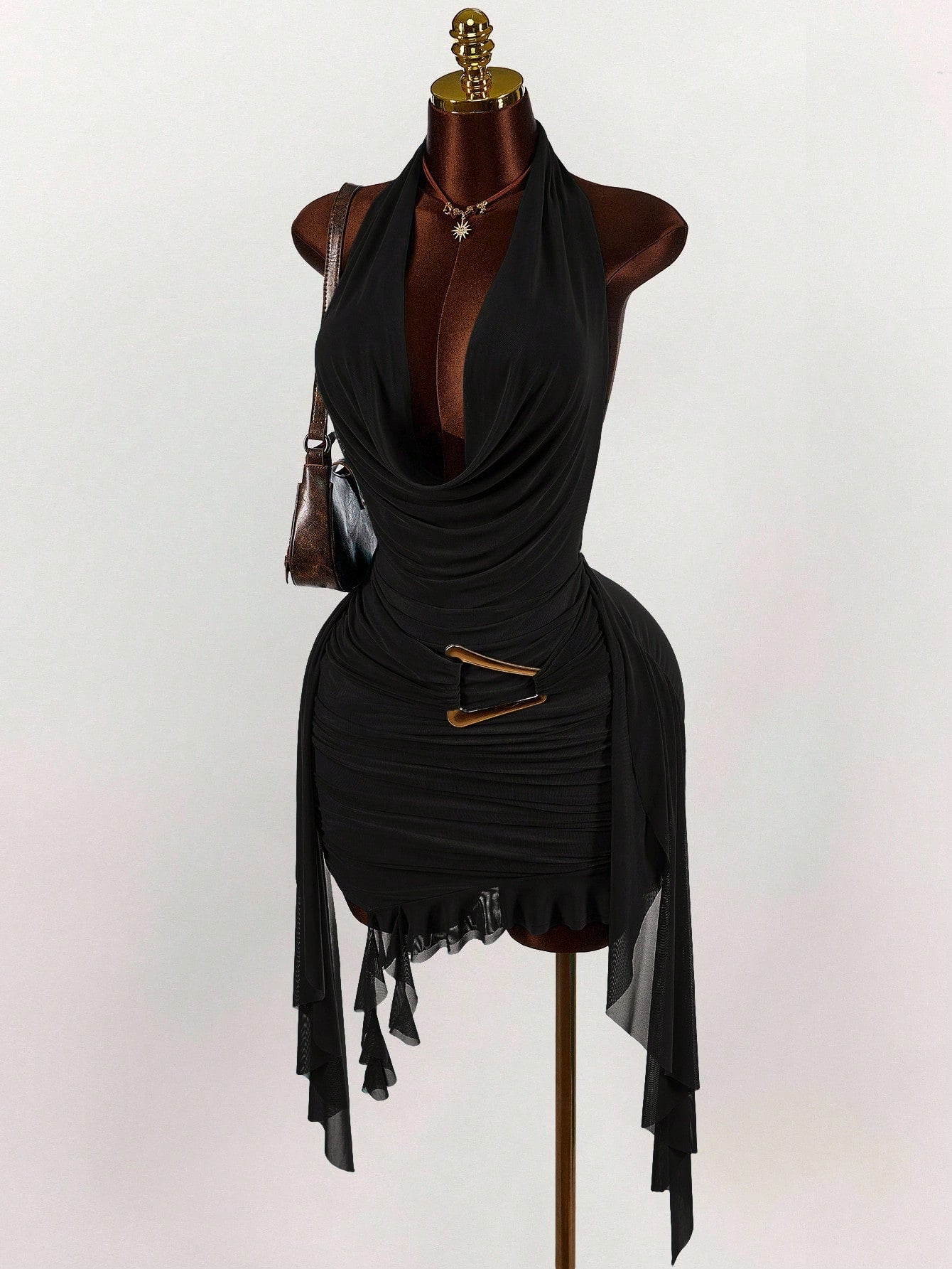 MB2003  Halter Backless Ruched Bodycon Mini Dress - Sexy Cutout Party Dress for Women 