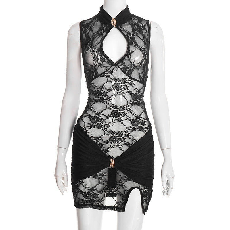 MB10150 Women's Lace Ruched Bodycon Mini Dress