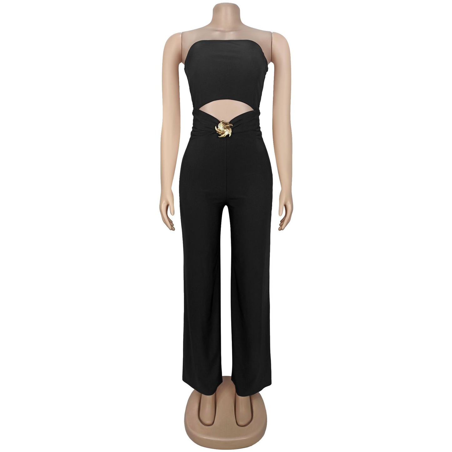 MB1625 Women's Bandeau Cut Out Jumpsuit with Gold Buckle