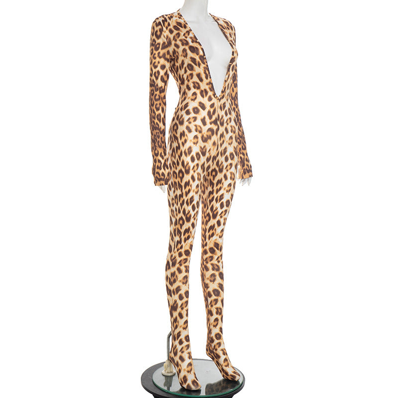 MB1098 Sexy Leopard Print Backless Bodycon Jumpsuit
